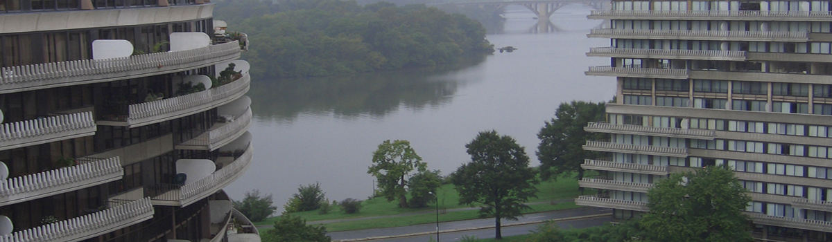 Watergate East river view south to Theodore Roosevelt Island